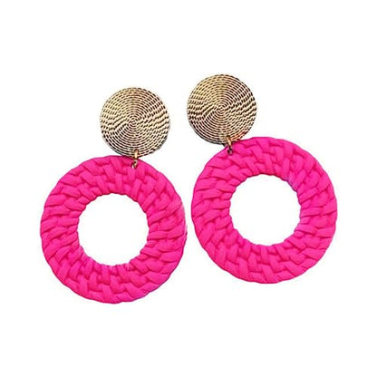 Boho Acrylic Geometric Round Braided Drop Dangle Earrings for Women - color: Rose