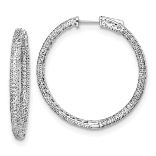 Diamond2Deal Sterling Silver 1.1mm Cubic Zirconia In and Out Round Hinged Hoop Earrings Len-1.49 In, Wid-1.44 In