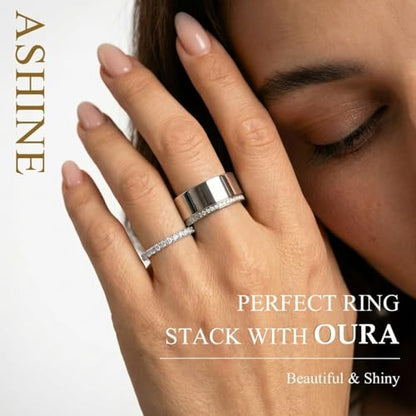 ASHINE 14K Gold Plated 5A Cubic Zirconia Half Eternity Band Ring | Stackable Engagement Ring for Women | Dainty Diamond-Inspired Womens Wedding Jewelry - color: White Gold-Half-Eternity