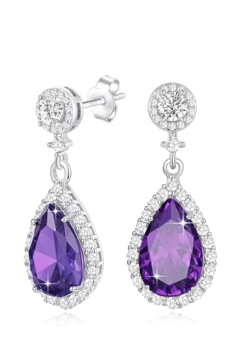 Silver Diamond Dangle Earrings for Women Rhinestone Teardrop Crystal Cubic Zirconia Drop Dangling Wedding Costume Jewelry - color: 06.June-White Gold Plated | Purple