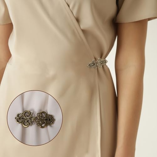 4 PCS Vintage Sweater Swirl Clip, Shirt Clip, Cape Cloak Clips, Retro Cardigan Shawl Collar Clasp Dress Shirt Button Clips, Dress-Clip for Women (4 Styles, Bronze)