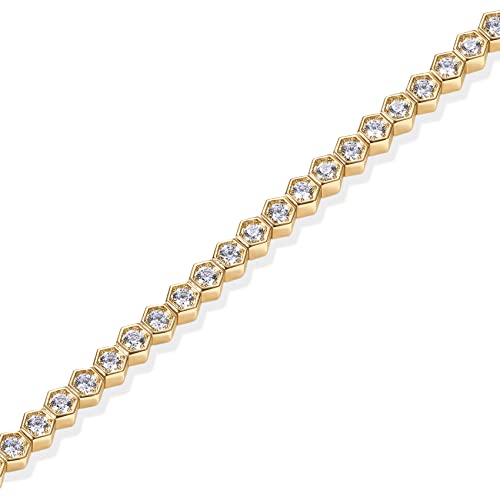 PAVOI 14K Gold Plated 2mm Cubic Zirconia Honeycomb Tennis Bracelet | Gold Bracelet for Women - color: Yellow Gold, size: 6.5 Inches