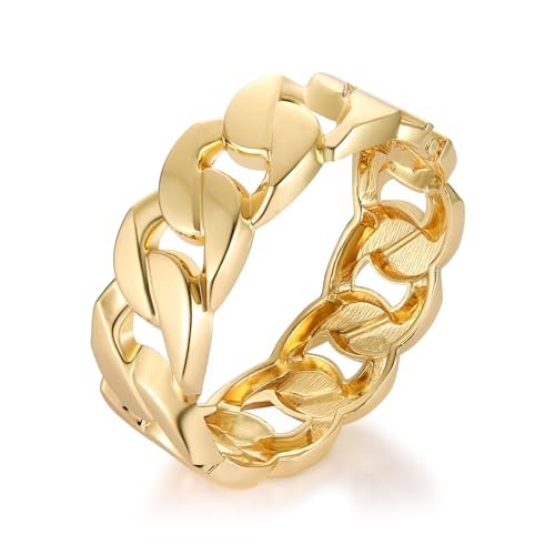 HZMAN Chunky Gold Cuff Bracelets for Women Thick Wide Bangle Bracelet Hammered Open Hinge Wrist Cuff Bracelet Jewelry Gift - color: 03.Cuban Gold