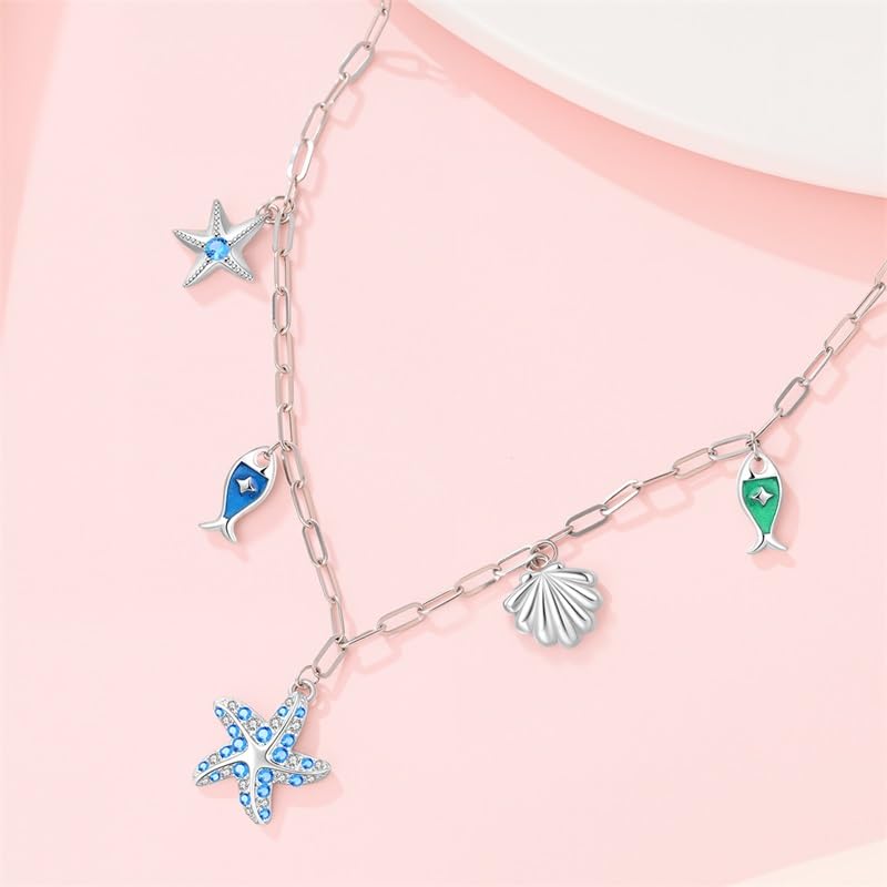 925 Sterling Silver Dainty Necklaces for Women Pendant Jewelry Gift for Her | Hypoallergenic Ocean Animal Love Cherry Blossom Jewelry, Ideal Valentine Birthday Christmas Graduation Gift for Wife Mom - color: Coastal Whisper