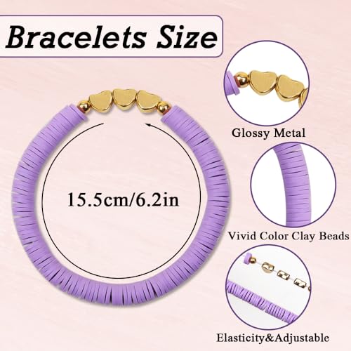 36 Pcs Preppy Friendship Bracelets for Teen Girls Heishi Cute Clay Beads Bracelets Bulk Colorful Heart Star Crown Friendship Surfer Bracelets Things Jewelry Gifts for Girls