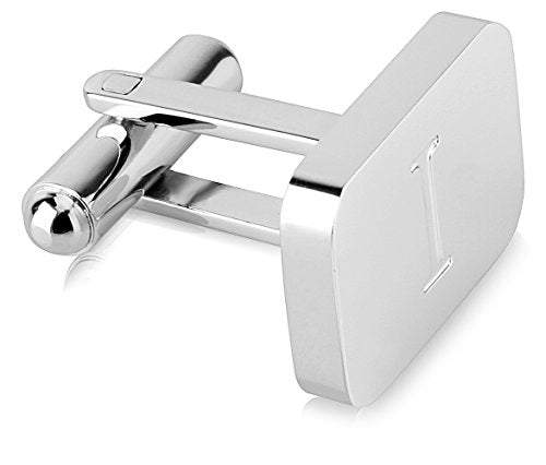 18K White-Gold Plated Initial Engraved Stainless Steel Men’s Cufflinks With Gift Box -Personalized Alphabet Letter’s A-Z By Lux & Pair - style: I- White Gold