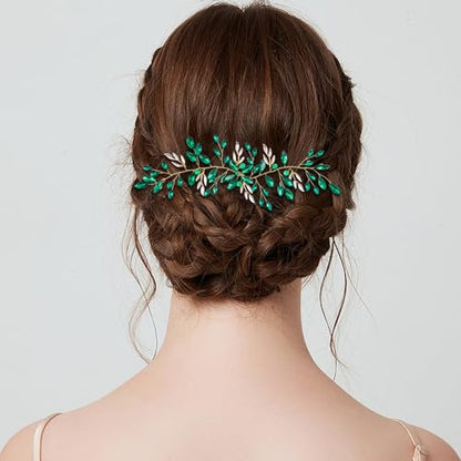 Aswewamt Green Emerald Crystal Hairband - Hair Accessory for Women, Green Leaf Headpiece for Bride, Bridesmaid, Wedding, Party, Prom, Dance, Gift