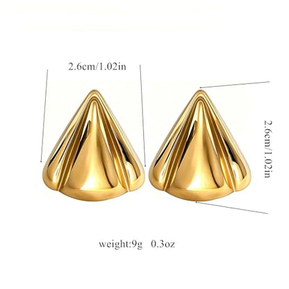 Gold Statement Earrings For Women, 14K Gold Plated Textured Geometric Drop Earrings - Hypoallergenic Stainless Steel Statement Earrings for Women, Waterproof Fan-Shaped Dangle Earrings for Beach & Daily Wear - color: Triangle DKE252101GL