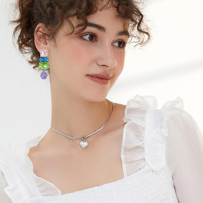 Dainty Sparkly Crystal Square Teardrop Circle Dangle Drop Earrings Long Chic Glitter Rhinestones Geometry Stud Earrings For Women - style: Colorful