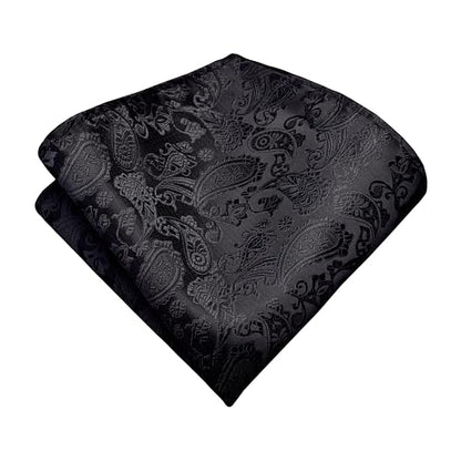GUSLESON 3.15"（8cm） Mens Paisley Tie and Lapel Pin Necktie Hankerchief Cufflinks Set for Men - color: Black