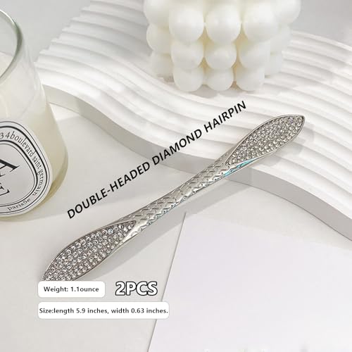 2 Pcs French Hair Pins for Women,Hair Sticks for Buns,Buns and Updos with No Hair Damage,Silver Metal Rhinestone French Pin Great Hold,Suitable for fine & thick hairUS317 (Silver) - color: Silver