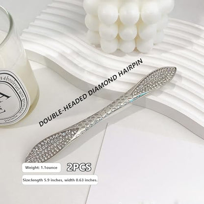 2 Pcs French Hair Pins for Women,Hair Sticks for Buns,Buns and Updos with No Hair Damage,Silver Metal Rhinestone French Pin Great Hold,Suitable for fine & thick hairUS317 (Silver) - color: Silver