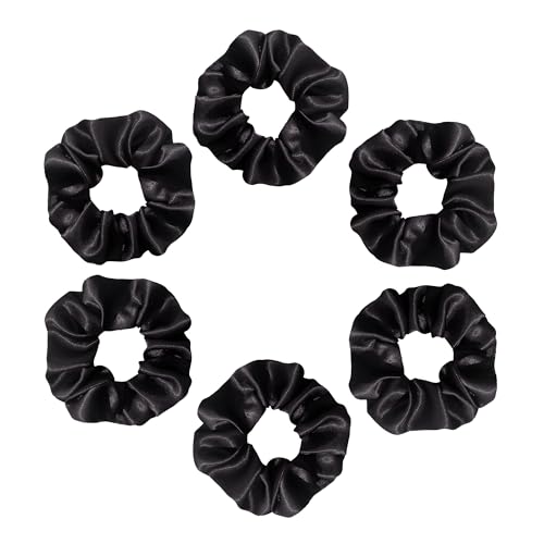 Silvr Bear Luxury Satin Scrunchies, 6 pack Black, Soft, Large Scrunchies for Women and Girls, Anti Hair Breakage Hair Ties for Thick & Curly Hair - color: Black - 6