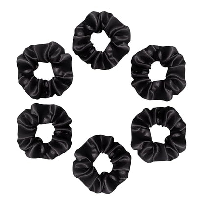 Silvr Bear Luxury Satin Scrunchies, 6 pack Black, Soft, Large Scrunchies for Women and Girls, Anti Hair Breakage Hair Ties for Thick & Curly Hair - color: Black - 6