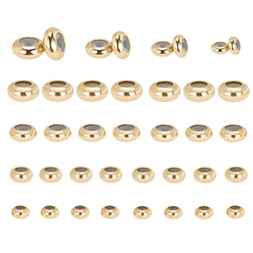 PH PandaHall 24K Gold Plated Stopper Spacer, 4 Sizes Brass Rubber Beads 40pcs Adjustable Slider Beads Insert Rubber Stopper Positioning Spacer for Beaded Garden Decor Bracelet Jewelry Making - size: 5/6/7/8mm