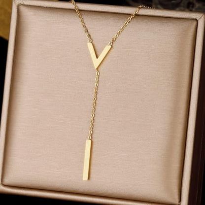 Long Pendant Necklace 14k Gold Plated Silver Bar Simple Trendy Y Drop Necklace Fashion Gold Jewelry for Women Jewelry
