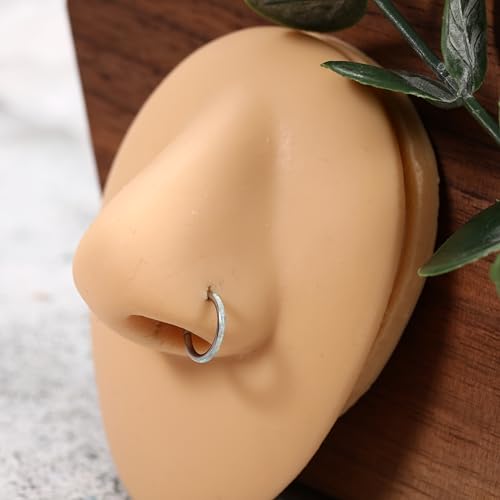 PEAKLINK Hinged Nose Hoop Ring Surgical Steel Conch Cartilage Helix Lobe Earring for Septum Lip Tragus Daith Rook Orbital Belly Nose Piercing Jewelry - color: Silver with White Opal