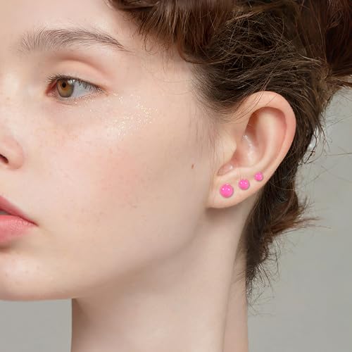 12 Pairs Stud & Hoop Earrings Set for Women 2-5mm Colorful Ball & Cubic Zirconia Stud earrings 8/10/12mm Hoop Earrings Hypoallergenic Stainless Steel Jewelry Gift Collection - color: Rose Pink