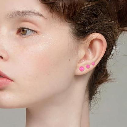 12 Pairs Stud & Hoop Earrings Set for Women 2-5mm Colorful Ball & Cubic Zirconia Stud earrings 8/10/12mm Hoop Earrings Hypoallergenic Stainless Steel Jewelry Gift Collection - color: Rose Pink