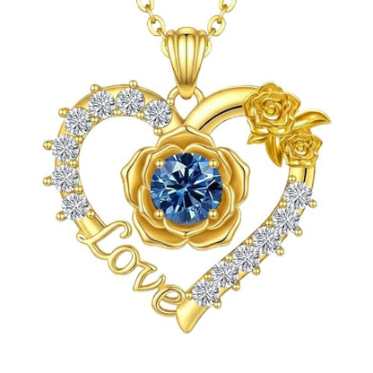Birthstones Necklace Gifts for Women Love Heart Necklaces for Womenwith Rose Flower Jewelry Gifts for Mother's Day Valentine's Day Engagement Birthday Thanksgiving Christmas - color: September