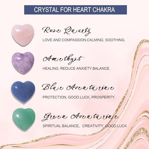 Raicegs Heart Shaped Crystals and Healing Stones 7 Chakra Crystal Necklace 0.8 inch Heart Gemstones Natural Stones Necklaces for Women Spiritual Gift for Women Teen - style: 4PCS-A