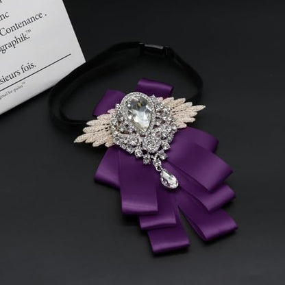 Big Rhinestone Bow Ties，Bowtie Pre-Tied Bowties Men Women | Suit for tuxedo party wedding - color: Purple