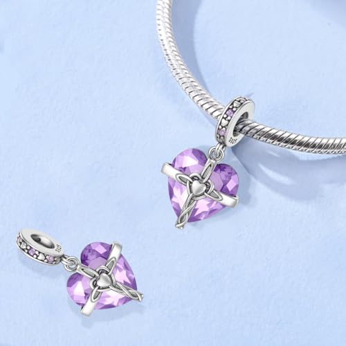 LNQOBU Birthstone Charm for Bracelets,925 Sterling Silve Heart Dangle Charms for Pandora Bracelets - color: F-June