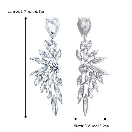 Women's Wedding Bridal Earrings Prom Dangle Earring | Shiny Crystal Teardrop Multi Marquise Cluster for Bride Bridesmaid Bling Jewelry Costume Party Accessories - color: 07-Clear Silver-Tone