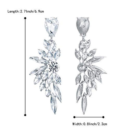 Women's Wedding Bridal Earrings Prom Dangle Earring | Shiny Crystal Teardrop Multi Marquise Cluster for Bride Bridesmaid Bling Jewelry Costume Party Accessories - color: 07-Clear Silver-Tone