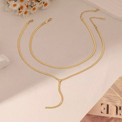 Long Necklaces for Women, Dainty Gold Drop Necklace 14k Gold Plated Y Shaped Lariat Necklace Simple Gold Necklaces for Women Trendy Chunky Long Necklace Formal Wedding Prom Necklace Jewelry - color: necklace-1-Gold