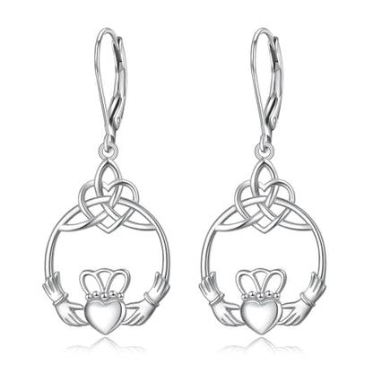 S925 Sterling Silver Celtic Knot Earrings for Women Irish Good Luck Drop Dangle Hook Earrings - style: Dangle Leverback - Heart Celtic Claddagh