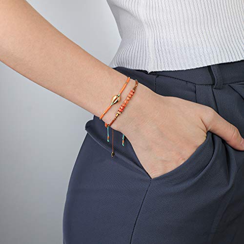 KELITCH Crystal Agate Friendship Bracelet Handmade Seed Beads Adjustable Bracelets for Women - color: Orange