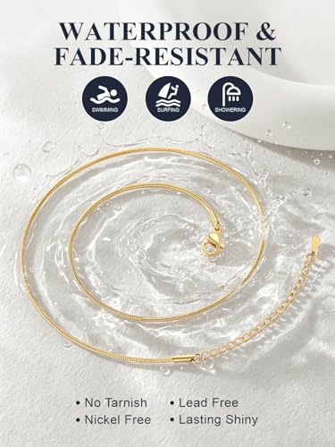 U7 Snake Necklace for Women 14K Gold Plated/Silver/Rose Gold/Black Chain Necklace Hypoallergenic, Stainless Steel Tiny Snake Chain Necklace 1/1.2/1.5/2MM, 14-30" Adjustable Minimalist Gift - color: g.Gold-1.2mm
