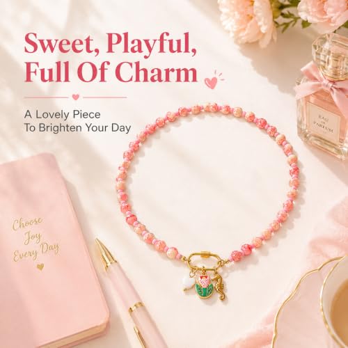 LIU JUN Colorful Beaded Necklace for Women, Chunky Boho Fish Starfish Conch Pendant Acrylic Bead Necklaces Cute Y2K Summer Beach Jewelry Gifts - color: Fish+Evil Eye