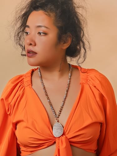 MINACHI Handmade Agate Pebble Pendant with Crystal Beads, Random Stone Shape, Vintage Women's Jewelry - style: Necklace R17-057