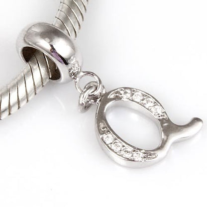 925 Sterling Silver Charms Alphabet Beads fit Pandora Charm Bracelets A-Z Letter Initial Spacer Dangle Clear CZ Stone Authentic for Snake Chain Bracelets - color: Q