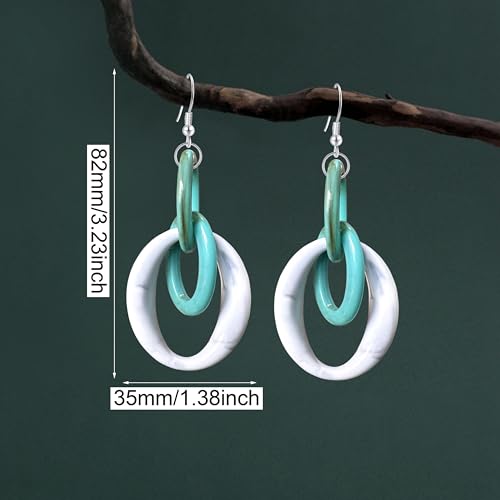 Bohemian Simplicity Acrylic Geometry Oval Circle Dangle Drop Earrings Lightweight Resin Chain Hook Earrings For Women - color: Blue White
