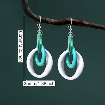 Bohemian Simplicity Acrylic Geometry Oval Circle Dangle Drop Earrings Lightweight Resin Chain Hook Earrings For Women - color: Blue White