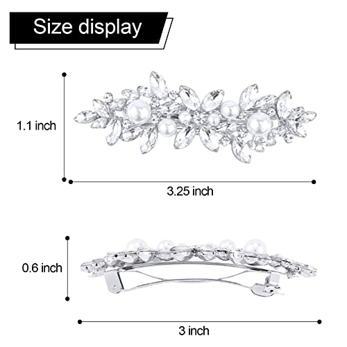 WHAVEL Pearl Hair Clips for Women, 2 PCS French Barrette Hair Clips Rhinestone Decorative Hair Accessories for Women Bride (Silver)