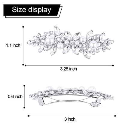 WHAVEL Pearl Hair Clips for Women, 2 PCS French Barrette Hair Clips Rhinestone Decorative Hair Accessories for Women Bride (Silver)