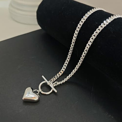 HERIER Cute Heart Necklace Dainty 18k Gold Plated Tiny Heart Pendant Choker Necklaces Small Gold Love Open Heart Chain Necklace for Women Simple Gold Necklace for Women Trendy Jewelry - color: Chunky Puffy Heart Necklace-Silver