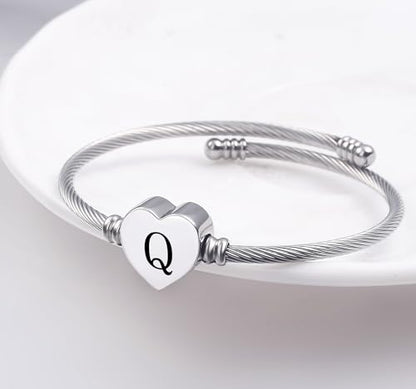 MUERDOU Initial Bracelet for Women Alphabet 26 Letters Bracelet Heart Cable Charm Bracelets Gifts for Her - style: Q