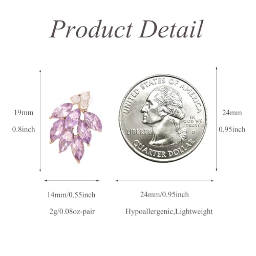 Rhinestone Stud Earrings for Women Small Dainty Crystal Cluster Drop Earrings for Girls Cute Costume Jewelry for Bridal Wedding Party Gift - color: Purple