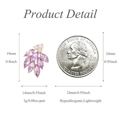 Rhinestone Stud Earrings for Women Small Dainty Crystal Cluster Drop Earrings for Girls Cute Costume Jewelry for Bridal Wedding Party Gift - color: Purple