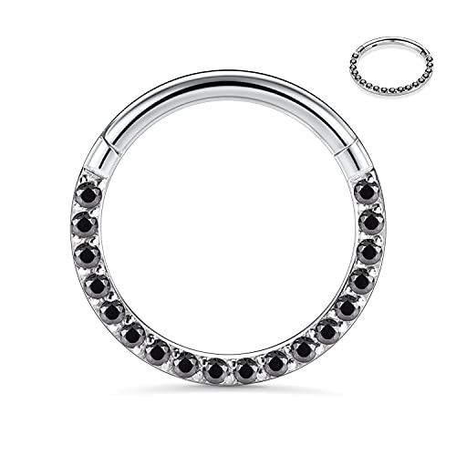 GAGABODY Septum Ring 16 Gauge Earrings Daith Jewelry Surgical Steel Hinged Nose Rings Nose Hoop Cartlidge Earring Hoop Helix Rook Piercing Jewelry - color: Style1:1pc Silver-Black CZ