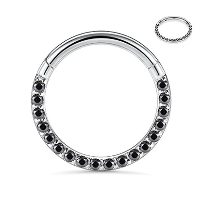 GAGABODY Septum Ring 16 Gauge Earrings Daith Jewelry Surgical Steel Hinged Nose Rings Nose Hoop Cartlidge Earring Hoop Helix Rook Piercing Jewelry - color: Style1:1pc Silver-Black CZ
