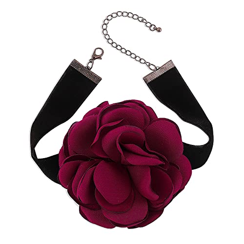 Dtja Vintage Rose Flower Choker Necklace for Women Gothic Black Velvet Ribbon Camellia Blossom Charm Chain Adjustable Comfort Fit Retro Wedding Holiday Costume Party Jewelry - color: Red