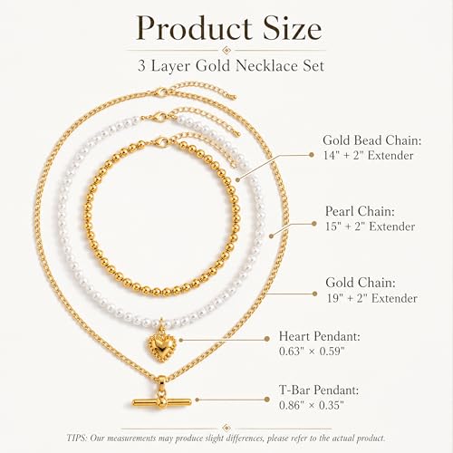 Layered Necklaces for Women Pearl Necklace Stack Gold T Bar Necklace Set Dainty Heart Pendant Jewelry Trendy 2026 Fashion Accessories Gifts - color: A3:3pcs-gold