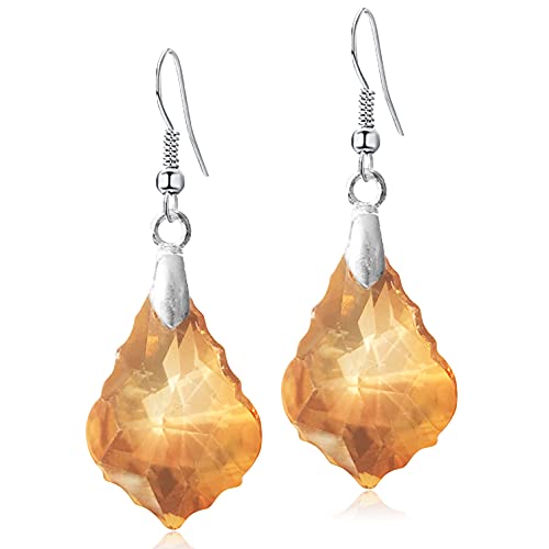 Unique Sparkly Multi-color Crystal Teardrop Dangle Drop Earrings Rainbow Crystal Geometry Earrings for Women Statement Chic Charm Jewelry Gifts - color: Yellow