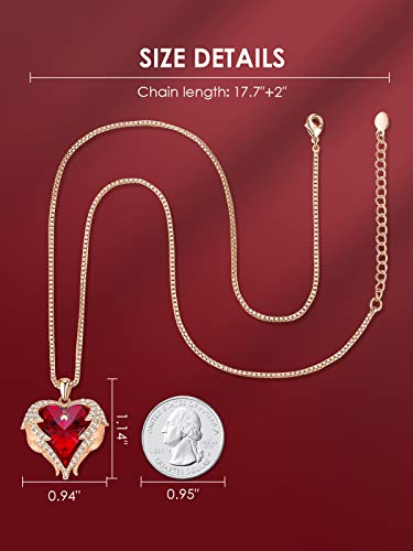 CDE Angel Wings Heart Birthstone Pendant Necklace Gift for Women | Silver/Gold Tone,Ideal Birthday & Anniversary Jewelry Gift for Wife,Girlfriend,Her - color: Rose Gold-01&07-Ruby Red Birthstone